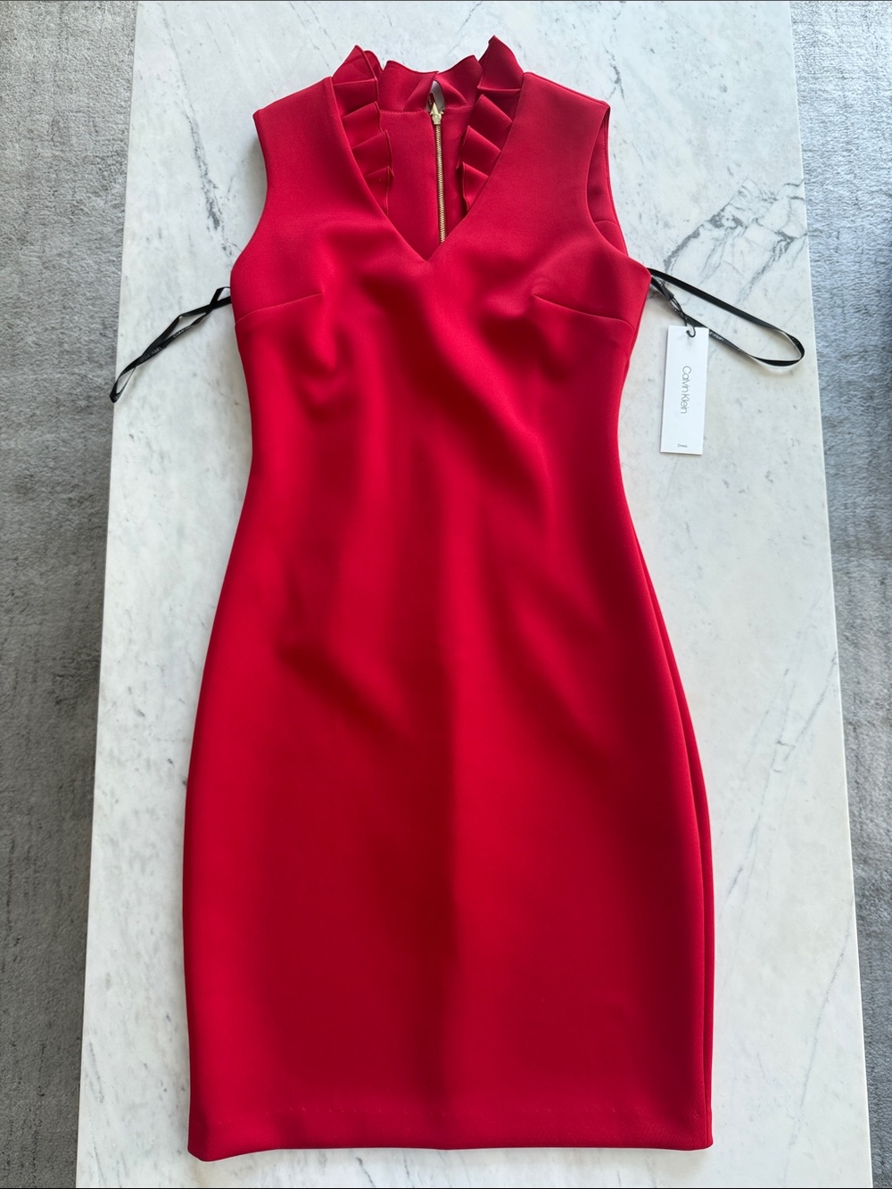 NEW! Calvin Klein Vibrant Red V-Neck Sleeveless Midi Dress